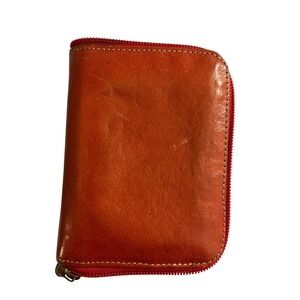 Banana Republic Italian Leather Zip Around Wallet Cognac Brown Red Italy Classic